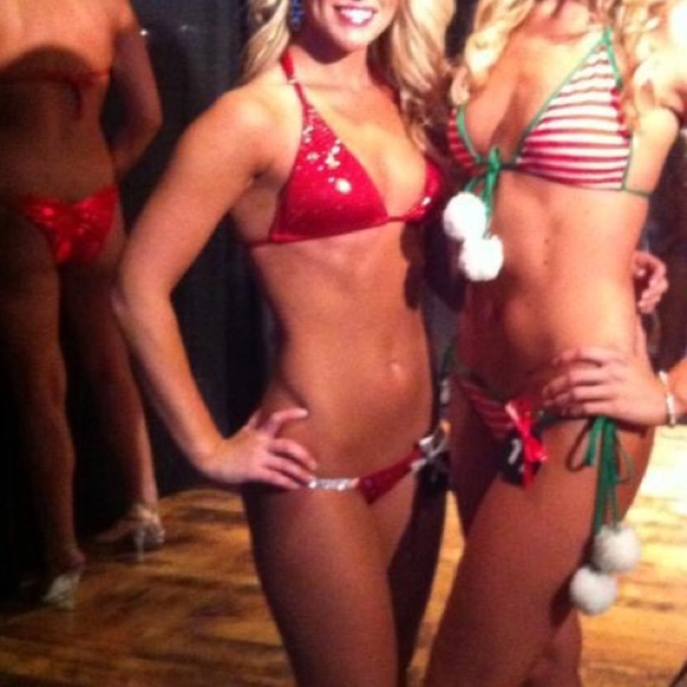 Barely Visible Red sequined and rhinestoned bikini